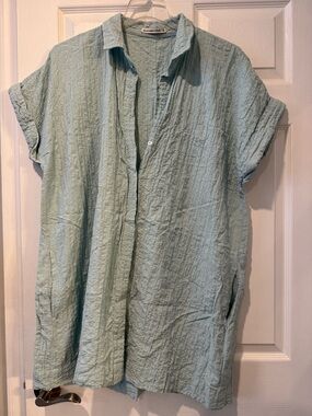 Abercrombie & Fitch Light Blue Textured Button Down Dress